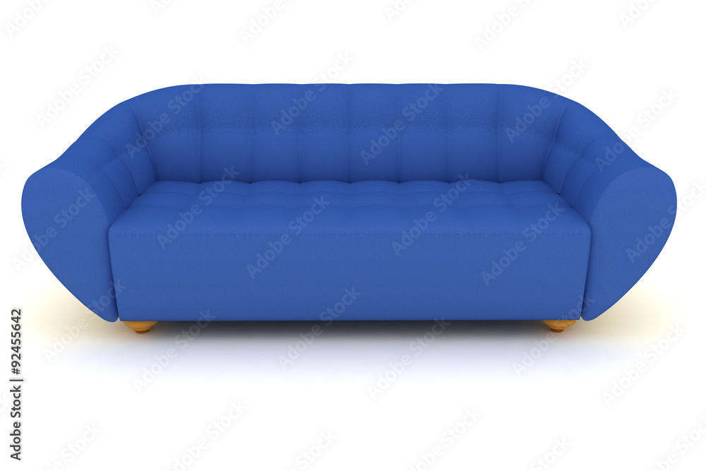 isolated blue sofa with pleats.