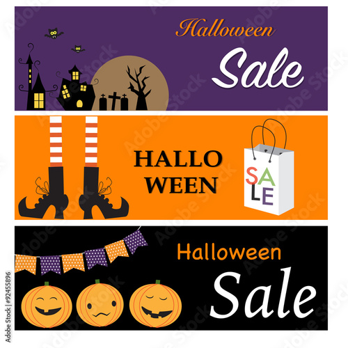 Happy Halloween  sale banners with night city , witch legs, pump