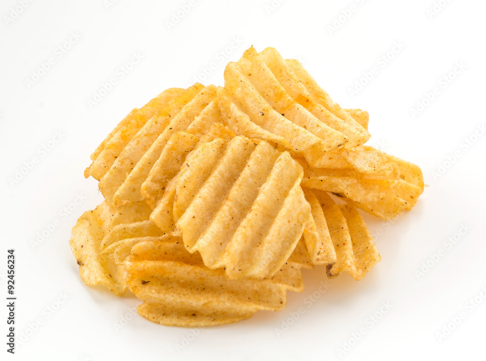 potato chips on white background