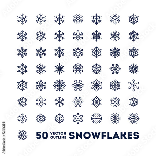 Snowflakes and gifts outline icons set for new year card, interface, illustration.  Modern vector illustration and stylish design element