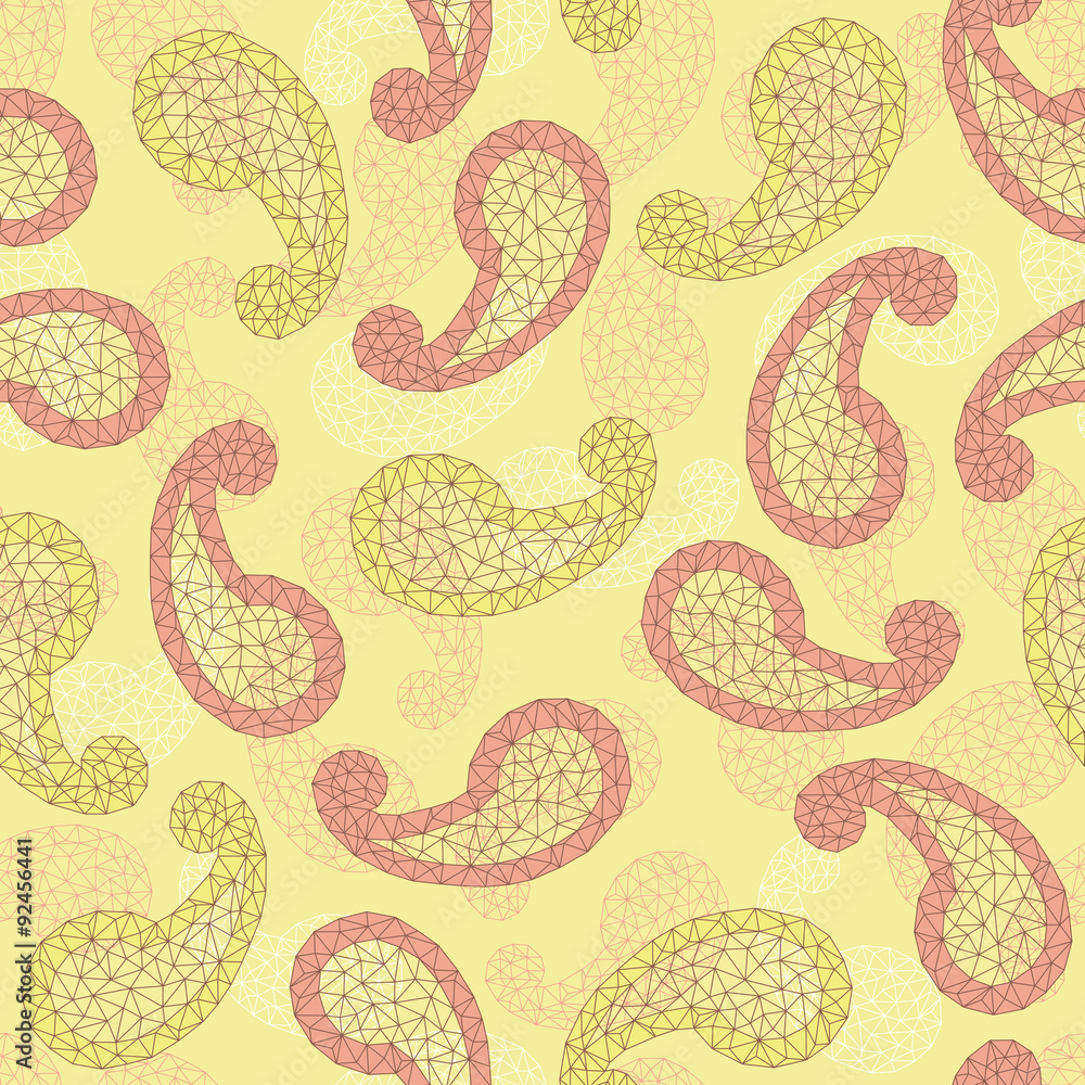 Geometric paisley backdrop. Seamless pattern. Low-poly polygonal textures. Abstract backdrop made of triangles. Polygonal paisley background. Geometric paisley backdrop. Seamless pattern. Low-poly polygonal textures. Abstract backdrop made of triangles. Polygonal paisley background.