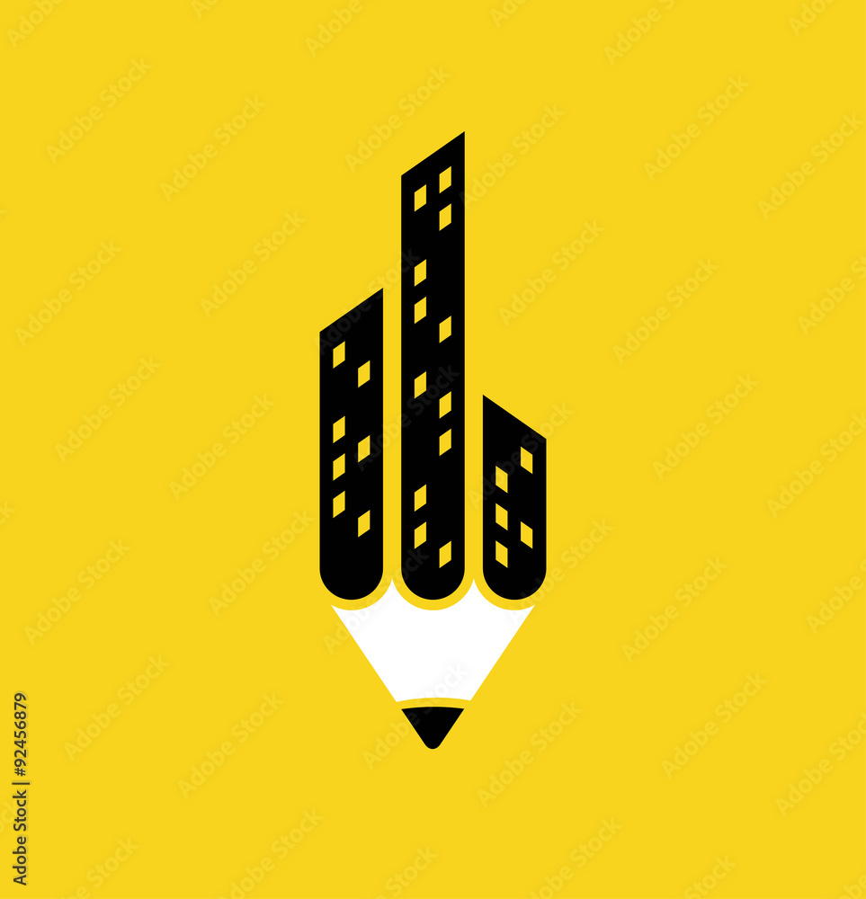Abstract architecture building silhouette vector logo design template.  Vector Design of Cities - business theme icon isolated on yellow  background. Stock Vector | Adobe Stock