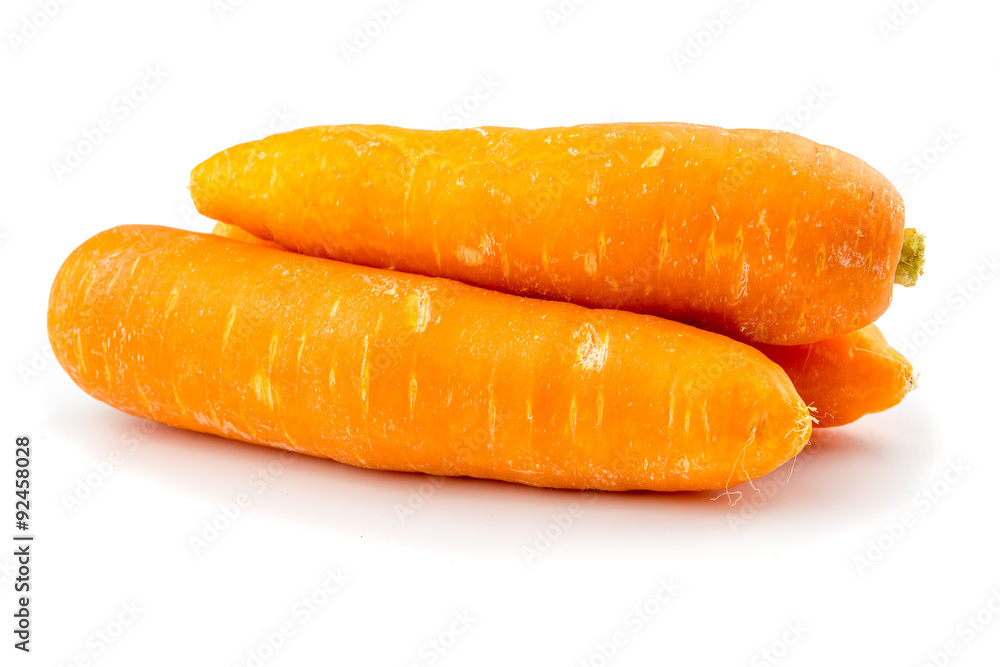 Bunch of fresh carrots on white background