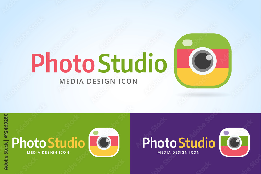 Photo camera icon template. Photographer logo