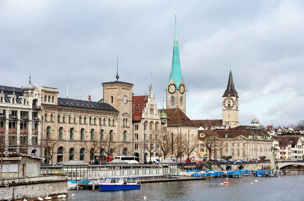 St. Peter Church and old Clock tower in Zurich, Switzerland