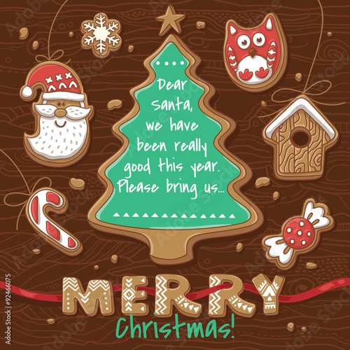 Christmas greeting card with Gingerbread Cookies.