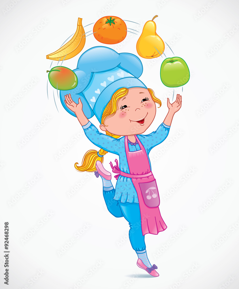 Baby cook juggles fruits Baby cook juggles fruits