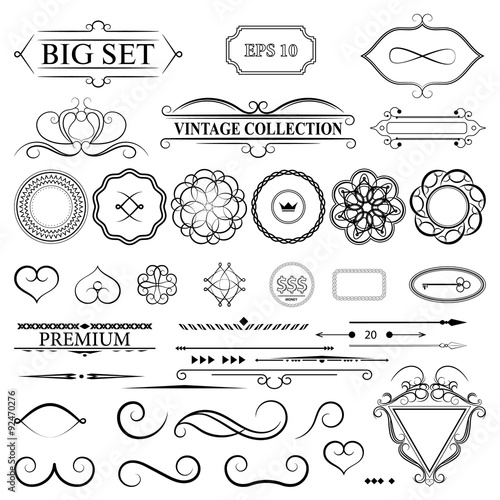 Canvas Print Vintage set decor elements for menu. Elegance old hand drawing s