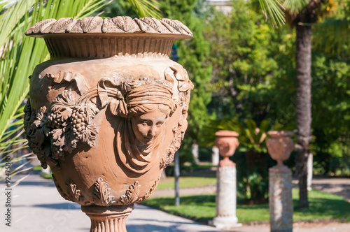 Ceramic vase from Caltagirone and its design used as ornament in the public gardens of the town
