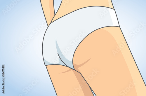 Back side of woman close up to buttocks in white panties.