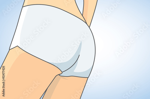 Back side of woman close up to bum in white shorts.