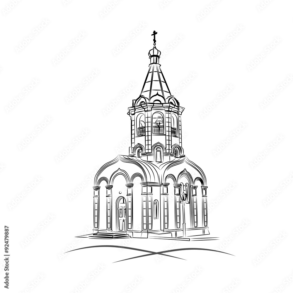 Silhouette of a Russian chapel. Vector illustration.