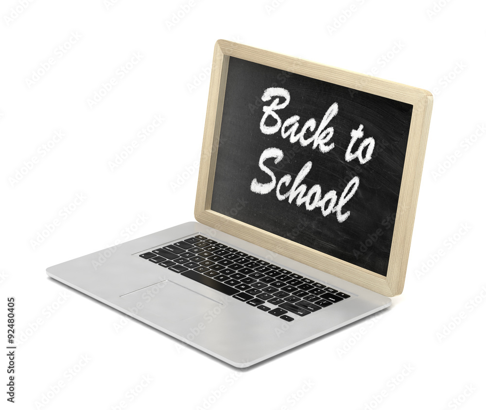 Laptop with chalkboard, back to school, online education concept Laptop with chalkboard, back to school, online education concept
