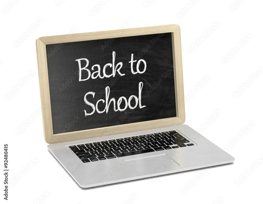 Laptop with chalkboard, back to school, online education concept Laptop with chalkboard, back to school, online education concept