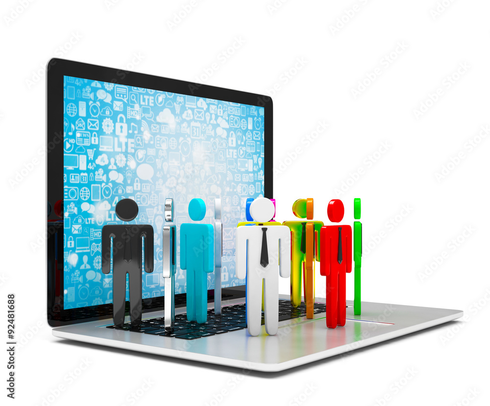 Obraz premium group of people figures on laptop, 3d render