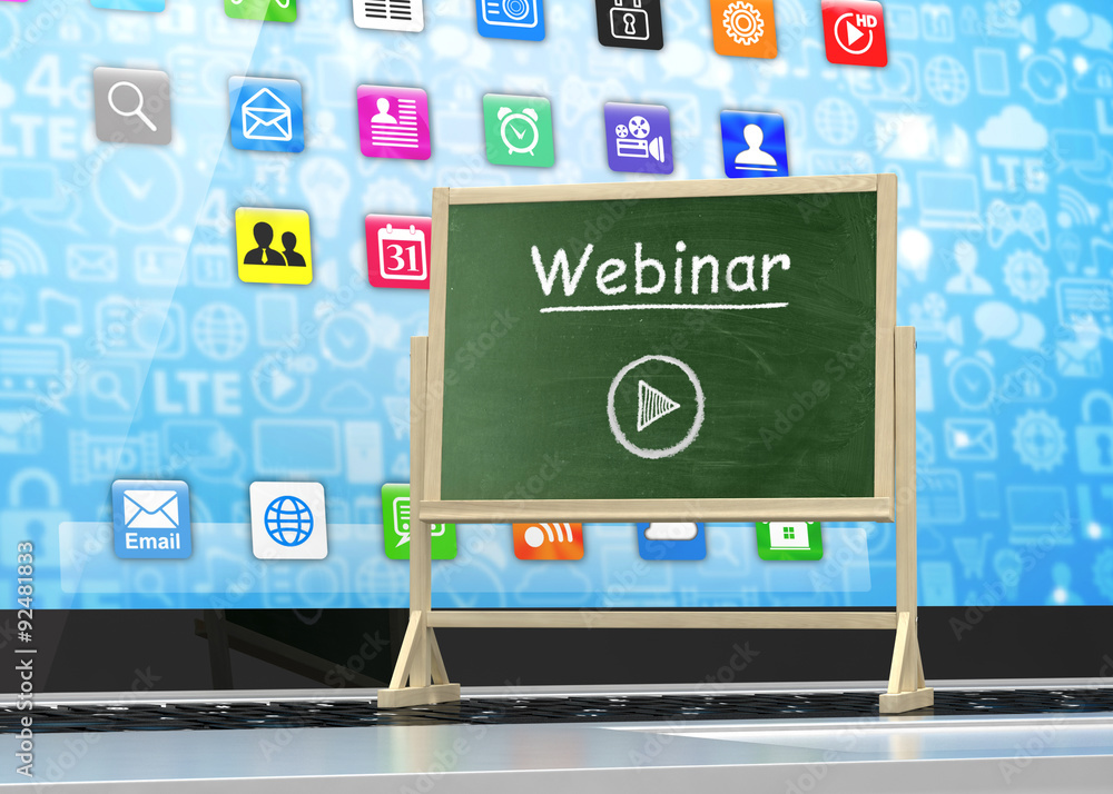 Laptop with chalkboard, webinar, online education concept Laptop with chalkboard, webinar, online education concept