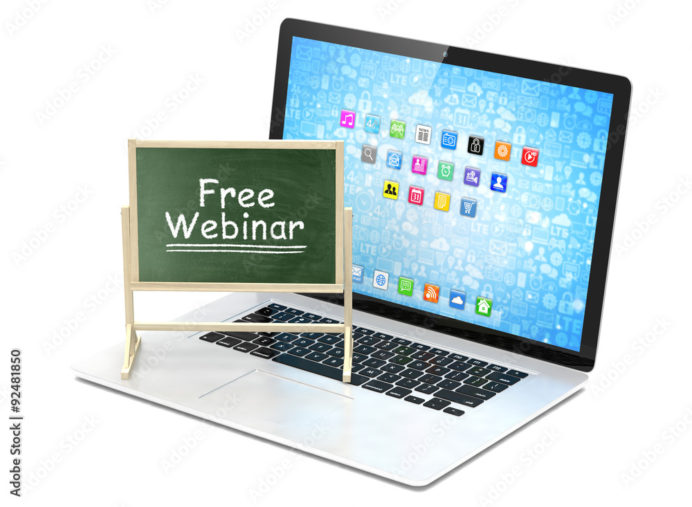 Laptop with chalkboard, free webinar, online education concept Laptop with chalkboard, free webinar, online education concept