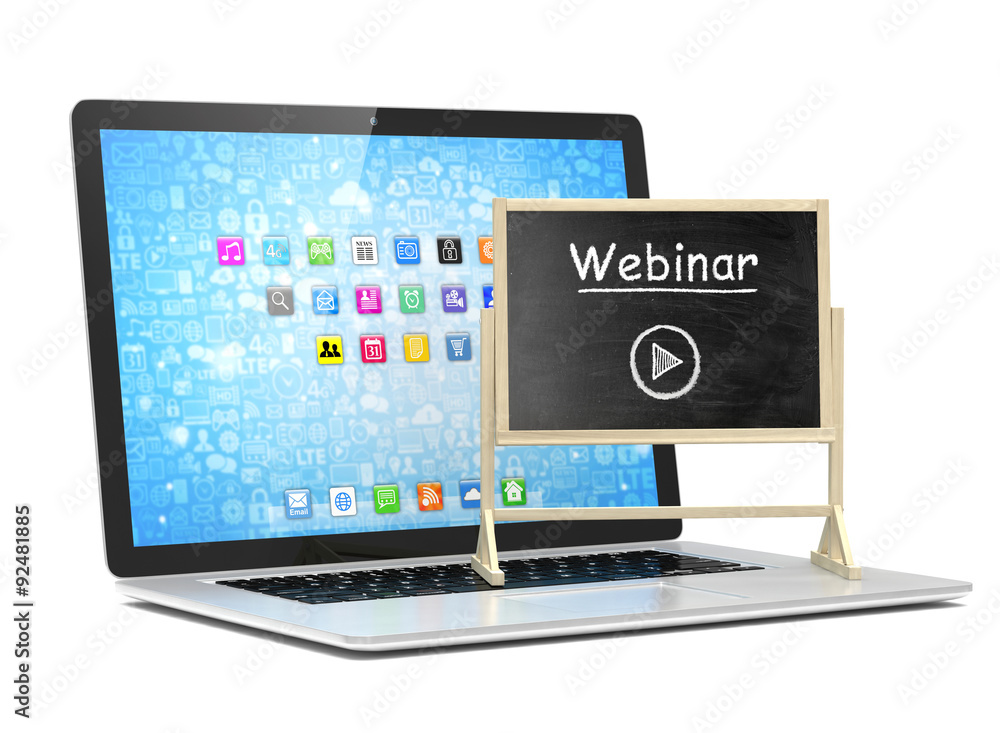Laptop with chalkboard, webinar, online education concept Laptop with chalkboard, webinar, online education concept