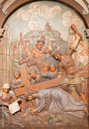 Banska Stiavnica - carved relief Veronica wipes the face of Jesus