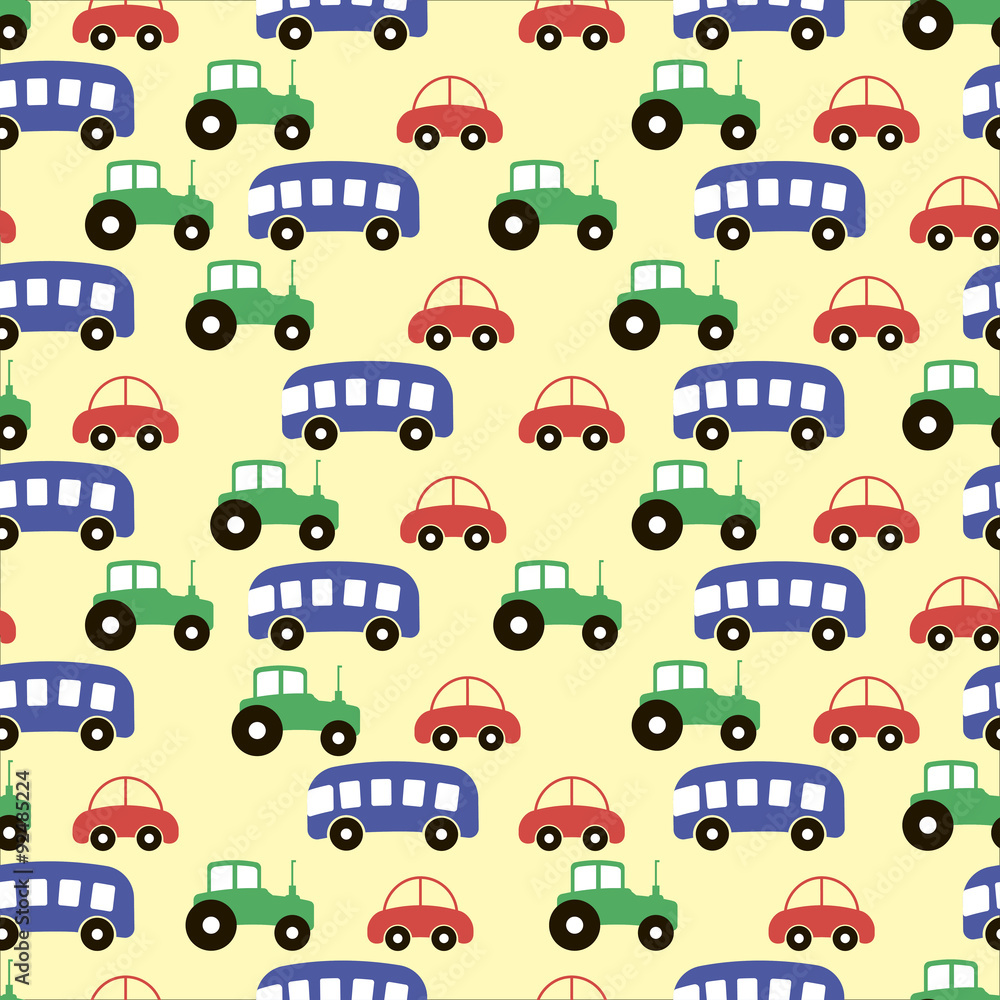 Seamless pattern with cars on light yellow background