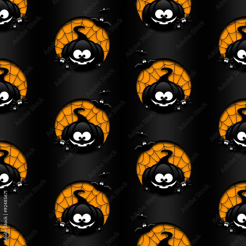 Obraz premium halloween seamless pattern with pumpkin, bats, and spiders over