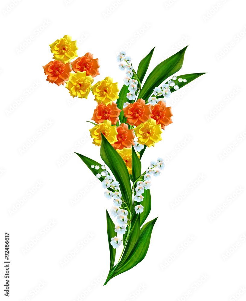 Holiday card with roses and lilies of the valley Holiday card with roses and lilies of the valley