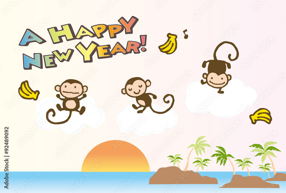 Happy new year 2016! new year card. Year of Monkey / vector illustration
