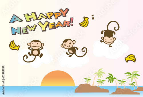 Happy new year 2016  new year card. Year of Monkey   vector illustration