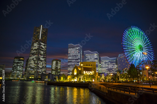Night view of Minato Mirai, the central business district of Yokohama, Japan