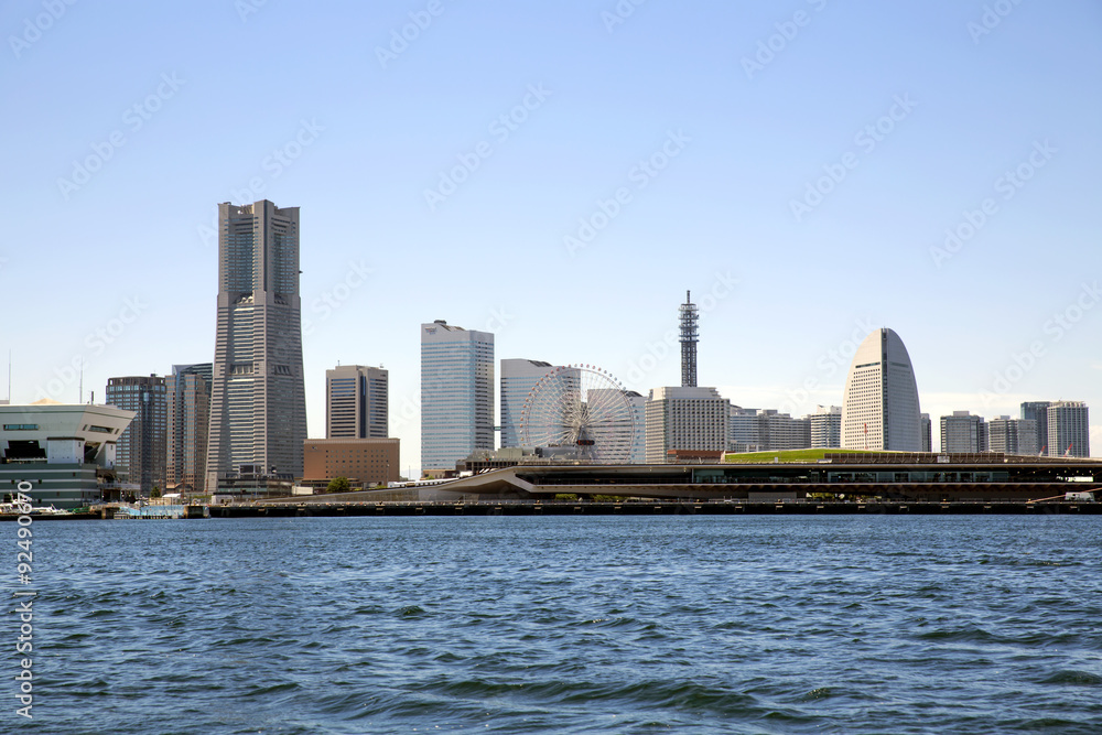 The view of Minato Mirai in Yokohama, Japan from the water taxi.