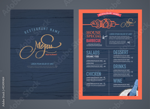 Retro restaurant menu design and wood texture background..