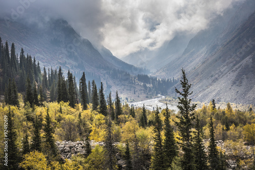 The panorama of mountain landscape of Ala-Archa gorge in the sum