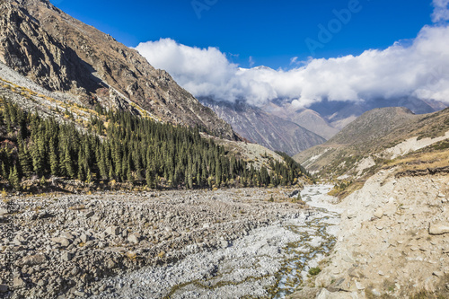 The panorama of mountain landscape of Ala-Archa gorge in the sum