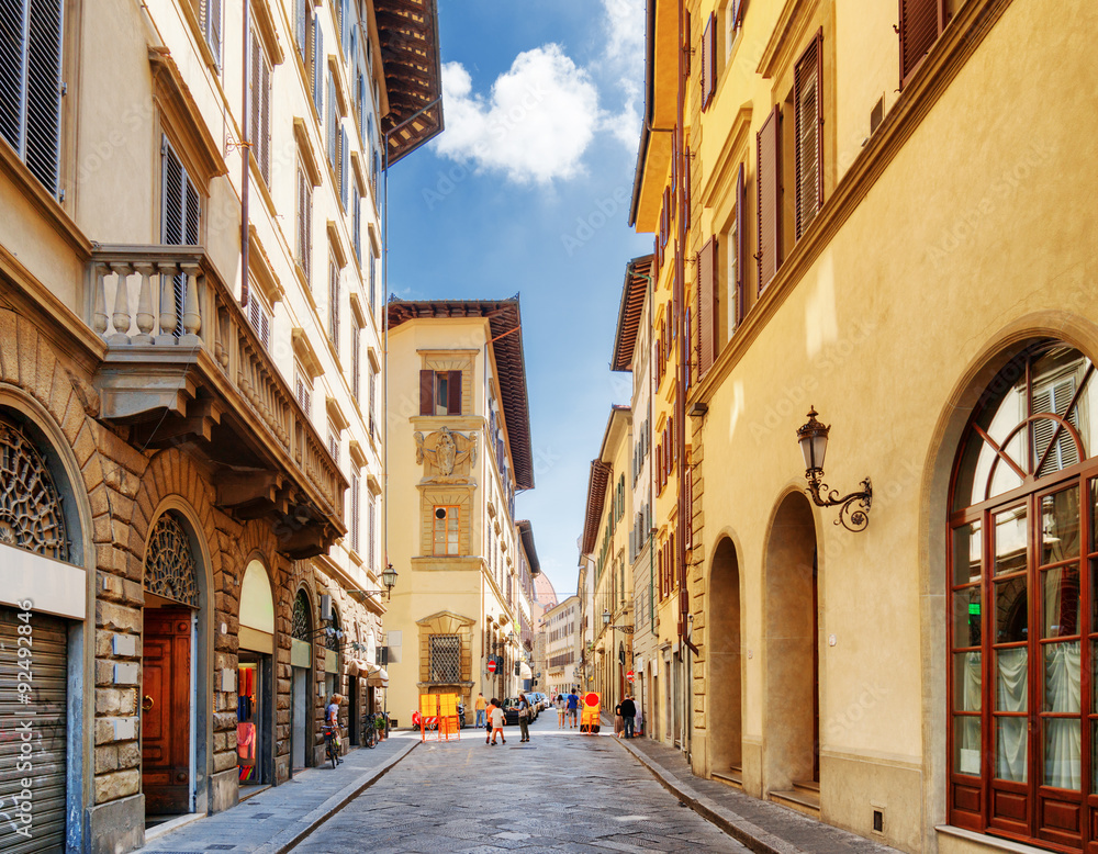 The Via dei Banchi street at historic center of Florence, Italy