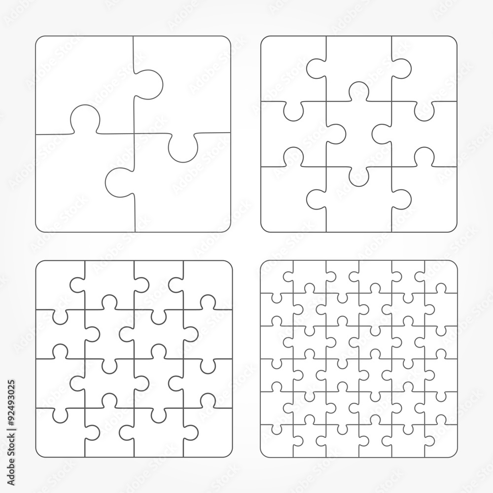 Jigsaw puzzle four vector flat blank templates set Jigsaw puzzle four vector flat blank templates set