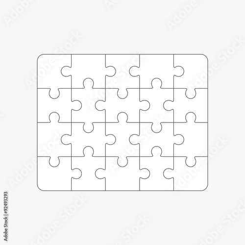 Jigsaw puzzle blank template 4x5, twenty pieces