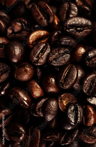 Dark Roasted Black Coffee Beans as Background, Wallpaper, Poster © nataliazakharova