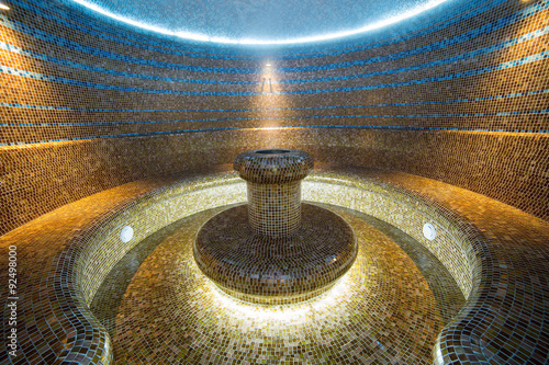 Turkish sauna interior hammam room tiled water hot bath