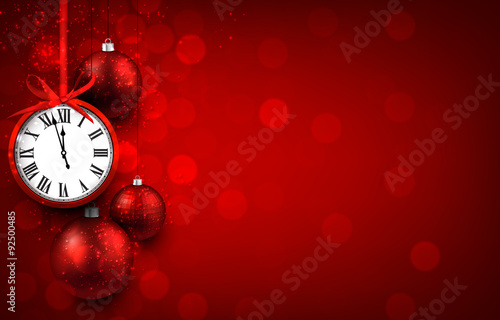 New year red background with christmas balls.