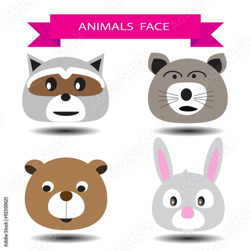 Four animal face cartoon character design
