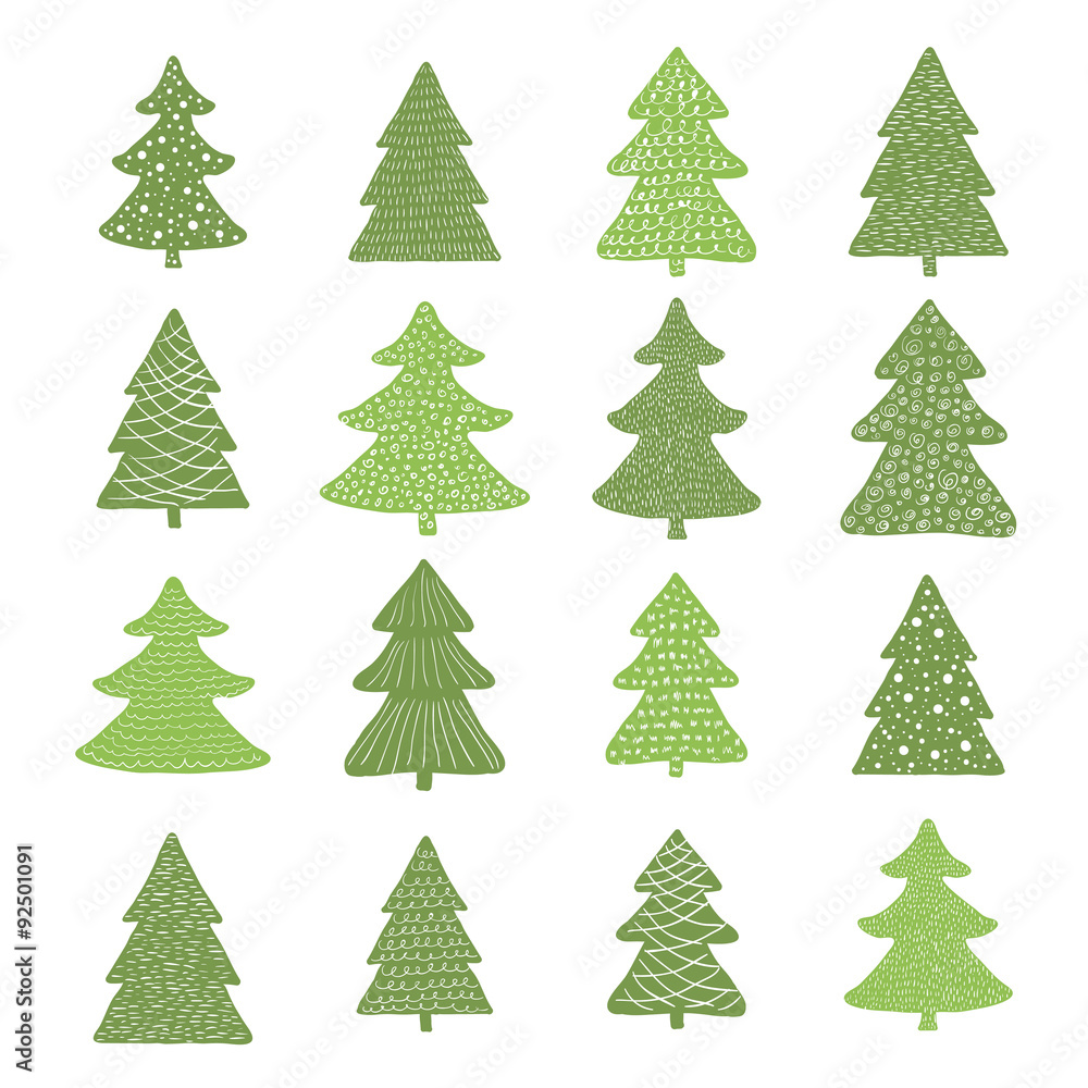 Fototapeta premium Set of hand drawn christmas trees