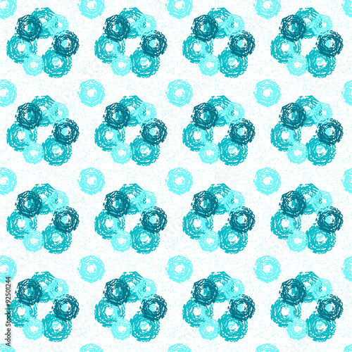 Seamless regular pattern. The rows of roundels in blue on a white background. Rapport from small parts. A blank for print tissue wrapping paper.Textile  ornament 4 color.