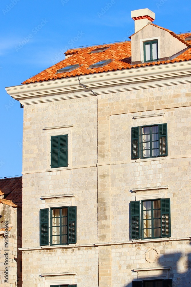 Windows on the stone house in Dubrovnik