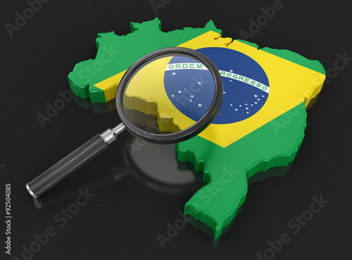 Map of Brazil with loupe. Image with clipping path.