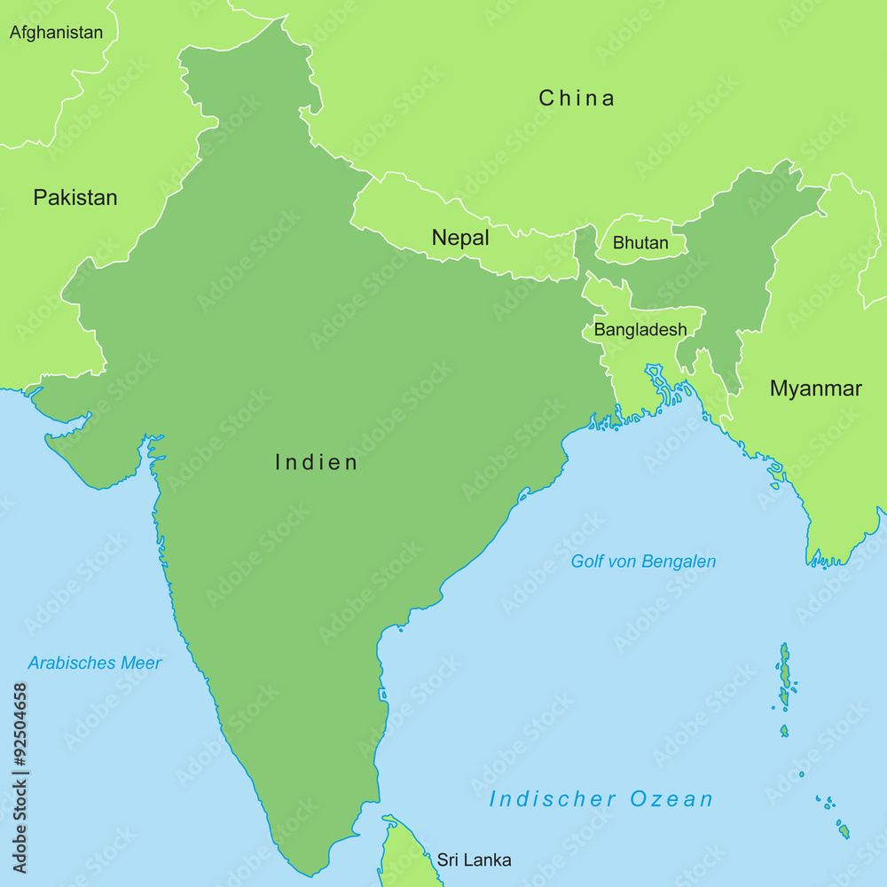 Indien - Karte in Grün