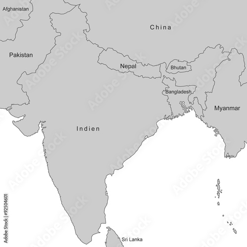 Indien - Karte in Grau (mit Beschriftung)