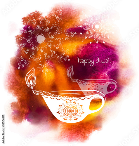 illustration for Happy Diwali Festival with watercolour backgrou