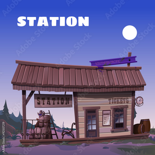 The old tavern on the background of the wild West
