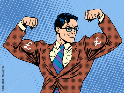 Businessman with muscles currency pound sterling