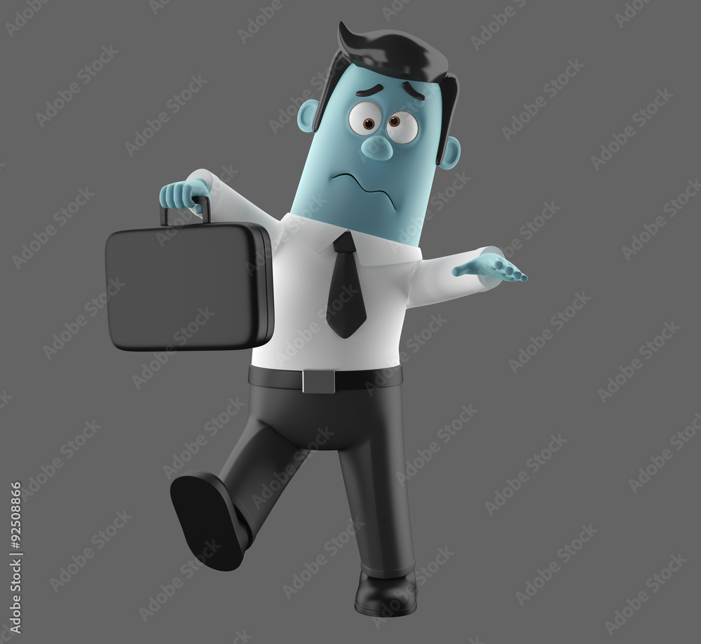 3D funny cartoon character illustration office man in suit isolated